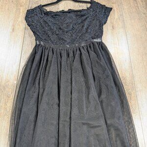 Black Lace Dress Womens Large Dark Fairy Short Lace Sleeve Flowy High Low